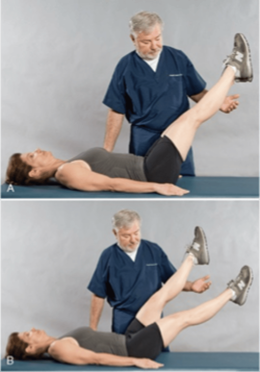 <p>The Bilateral Leg-Lowering Test is positive if _____</p>