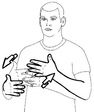 Make the "5" sign with both hands and
then move them back and forth with the
fingers moving in between each other