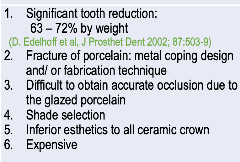 <p>disadvantages of which full coverage restoration?</p>