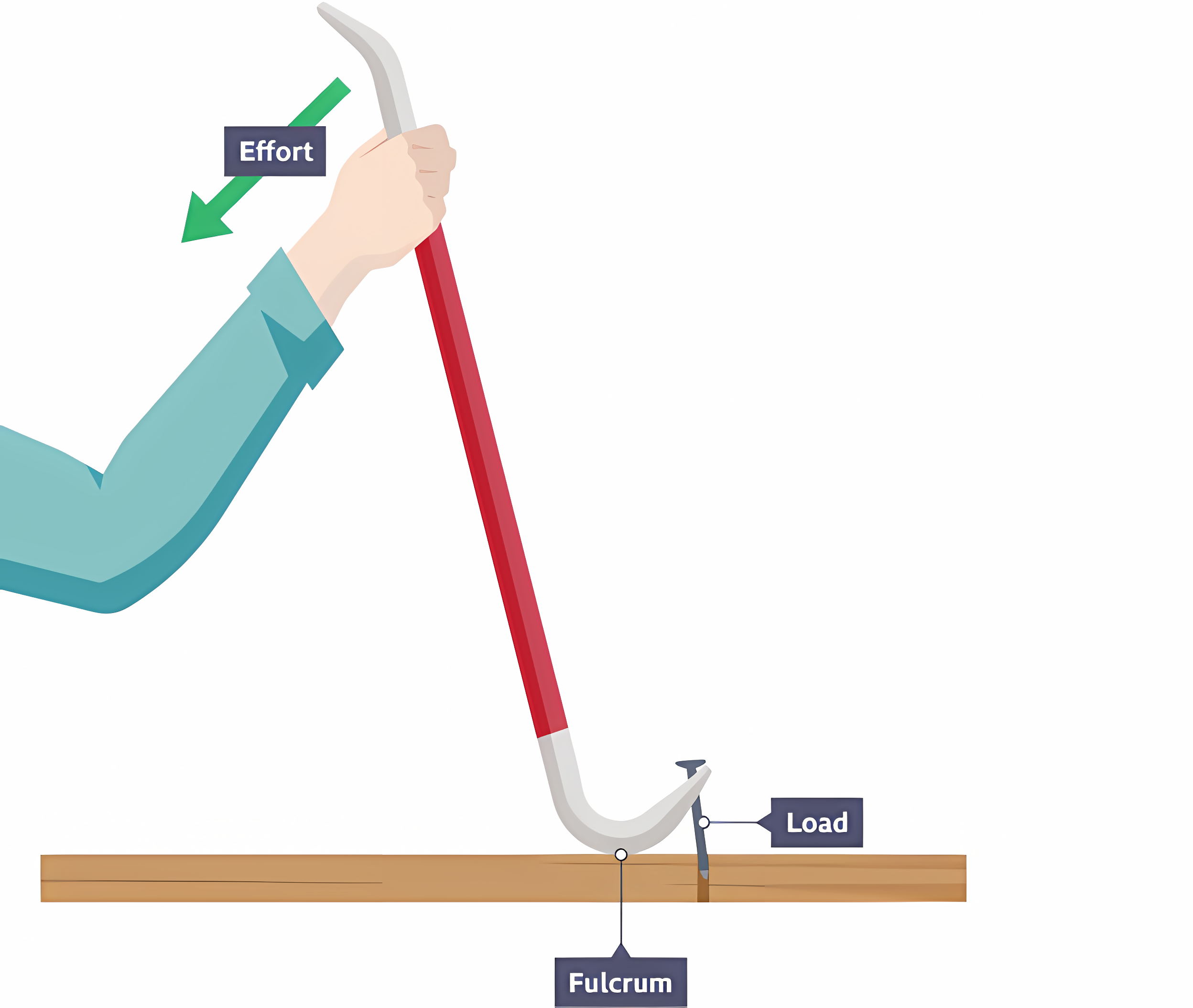 <p>The pivot (fulcrum) is between the effort and the load. (E.g. Seesaws or crowbars)</p>