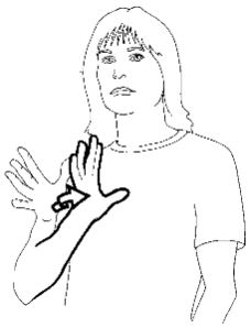 <p>Touch your chest with your thumb, with your hand in the shape of the &quot;5&quot; sign, and then move it a few inches away from your chest</p>