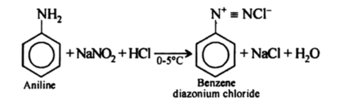 <p>benzene diazonium chloride, sodium chloride and water</p>