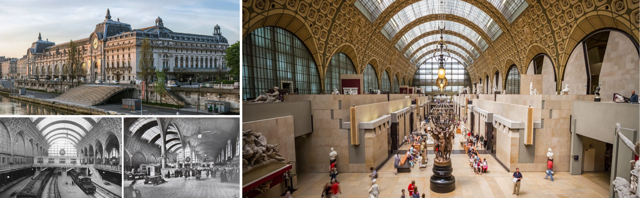 <ul><li><p>was a railway station &amp; hotel (<strong>Gare d'Orsay)</strong>, now a museum</p></li><li><p><span>the most extensive collection of impressionist and post-impressionist works from famous names such as&nbsp;&nbsp;Monet, Manet, Degas, Renoir, Cézanne, Seurat, Sisley, Gauguin, and Van Gogh.&nbsp;</span></p></li></ul><p></p>