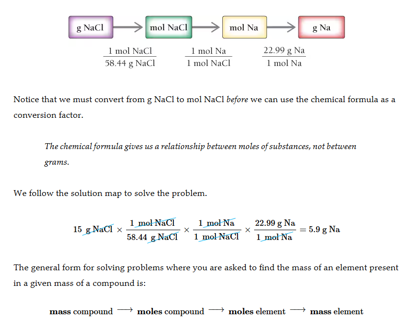 <p>Change grams of the compound to mols of a compound, then find the ratio of mols of the element to mols of the compound, then convert the mols of the element to grams</p>