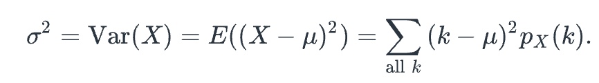 <p>Let X be a discrete random variable with probability distribution px(k). Attached is the square of the standard deviation (just take out the sqr root to solve for it)</p>