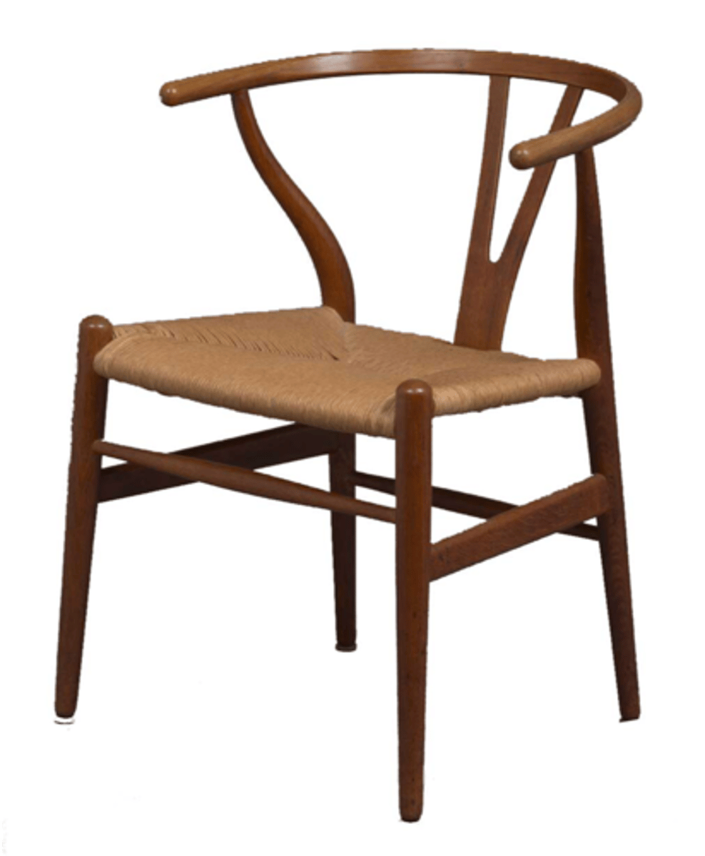 <p>Hans Wegner's ver of the Ming chair</p><p>Material: solid wood w/ paper cord seat</p><p>Dimensions:</p><p>21.6" x 20" x 29.9"</p><p>Seat H: 17.8"</p>