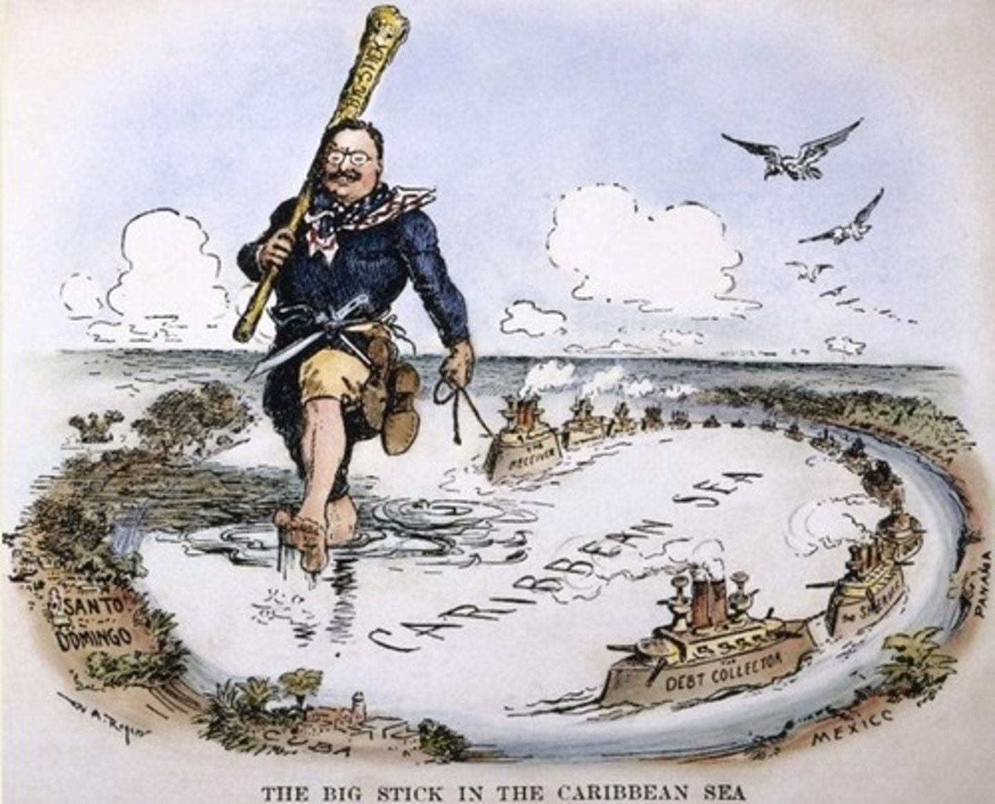 <p>Roosevelt's 1904 extension of the Monroe Doctrine, stating that the United States has the right to protect its economic interests in South And Central America by using military force.</p>
