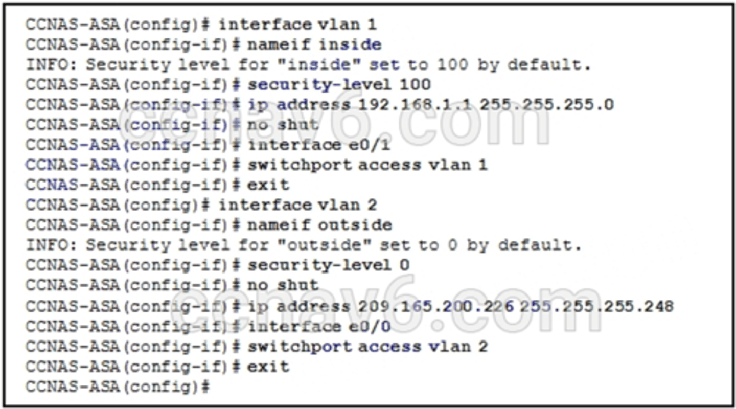 <p>Refer to the exhibit. An administrator has configured an ASA 5505 as indicated but is still unable to ping the inside interface from an inside host. What is the cause of this problem?</p>