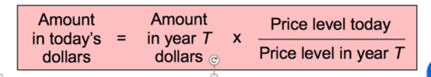 <p>value in y2 dollar = value in y1 dollar / price level in y1 *price level in y2</p>