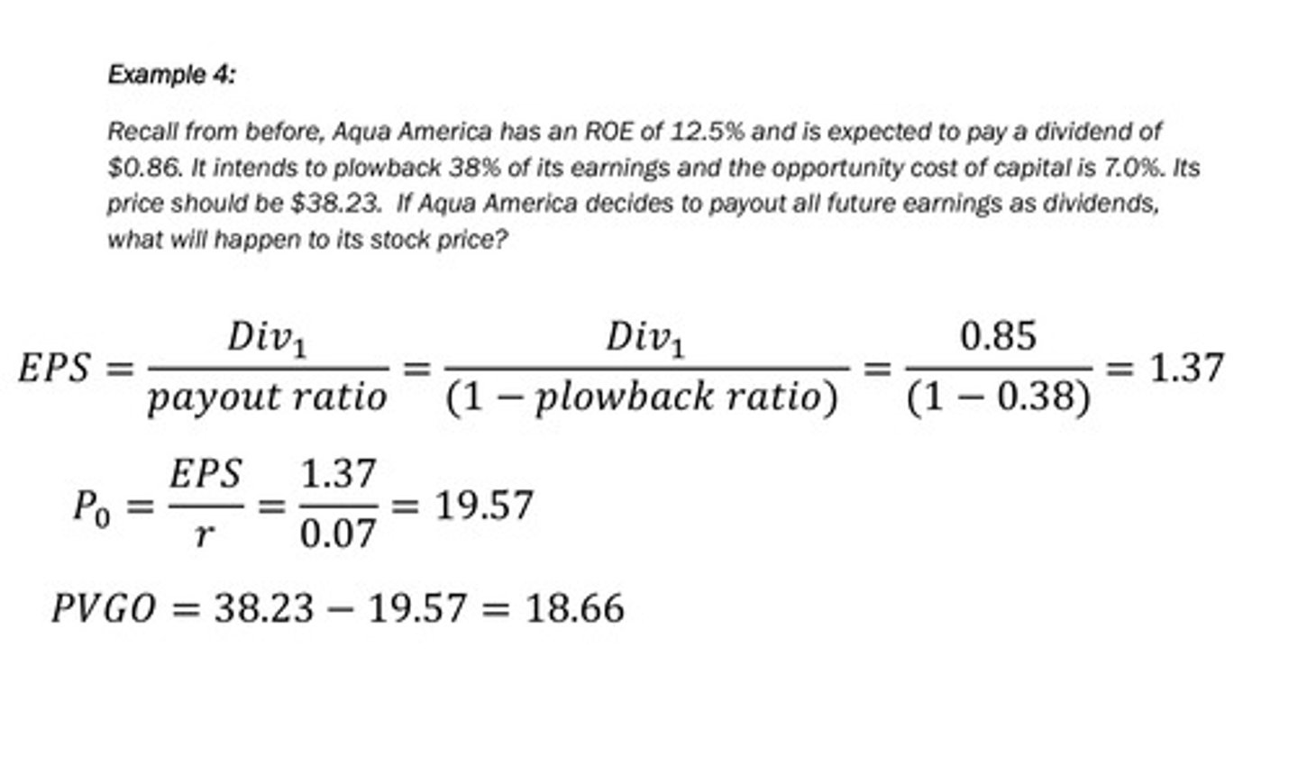<p>The net present value of a firm's future investments.</p><p>Formula: = Market Price - Market Value of Assets in Already in Place</p>