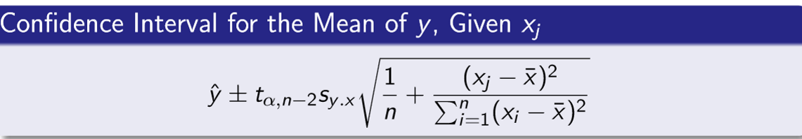 <p>Used when the regression equation is used to predict the mean value of y for a given value of x</p>