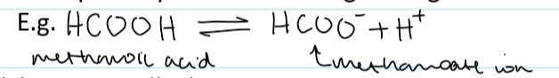 <p>all organic acids</p><p>e.g. HCOOH methanoic acid</p>