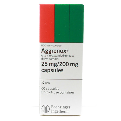<p><strong>Dipyridamole + aspirin</strong>, used to prevent stroke after TIA/stroke </p>