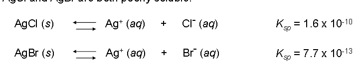 <p>if we slowly add ag+ to this solution, which will precipitate first?</p>