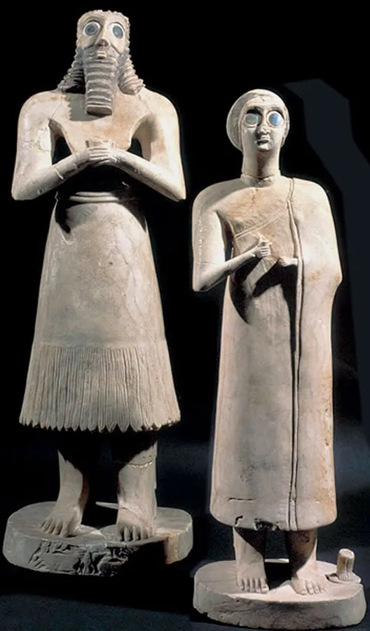 <p>Statues of Votive Figures, from the Square Temple at Eshnunna</p>