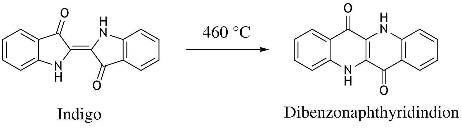 <p>38. The blue dye indigo is converted to dibenzonaphthyridinedione upon heating. </p><p>What type of chemical process does this conversion represent?</p><p>A. Dehydration</p><p>B. Dehydrogenation</p><p>C. Hydrolysis</p><p>D. Racemization</p><p>E. Rearrangement</p>