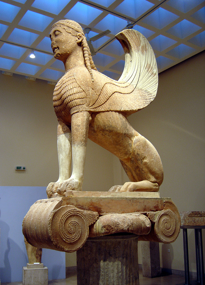 <p>Delphi: Naxian Sphinx, Greek, c. 570-560 BCE</p>