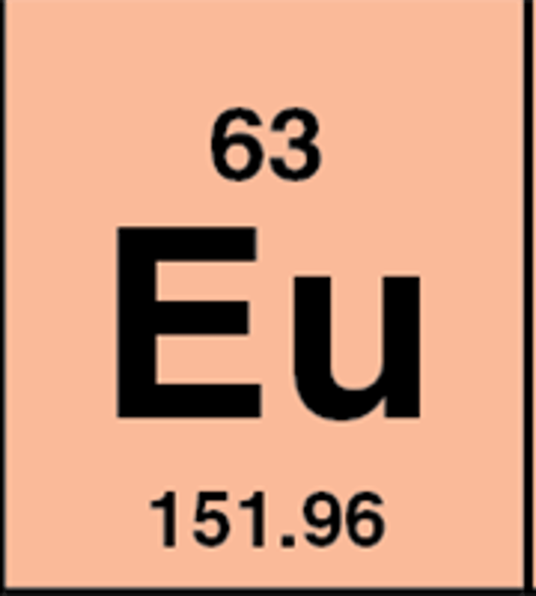 <p>Symbol: Eu<br>Atomic Mass: 152.0<br>Atomic Number: 63</p>