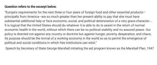 <p>The policies advocated by Marshall had most in common with which of the following developments in other periods in United States history?</p>