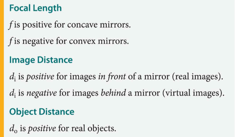 <p>1/object distance + 1/image distance = 1/focal length</p><p>1/do + 1/di = 1/f </p>