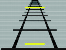 <p>(illusions)</p><ul><li><p><span>geometrical-optical illusion demonstrated by Italian psychologist Mario Ponzo in 1911</span></p></li><li><p><span>when there are two identical lines across a pair of converging lines (like train tracks), the upper line looks longer as the converging lines make it look farther&nbsp;</span></p><ul><li><p><span>since it is perceived to be farther, the assumption is that it must be longer to appear the same length and the lower line</span></p></li></ul></li></ul>