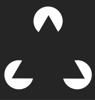 <p><span style="color: red;"><strong>Closure: </strong>Brain takes ambiguous visual information and organises it into something that makes sense to us—familiar, orderly, symmetrical - that we understand.</span></p><ul><li><p><span>Probably see a triangle. But in reality all there are are three “pac men.”&nbsp;</span></p></li><li><p><span>Cognitive process allow our minds to leap from comprehending elements as  unrelated components → to entire shape as a whole.</span></p></li><li><p><span>Perceive forms + objects where none were created.</span></p></li></ul><p></p>