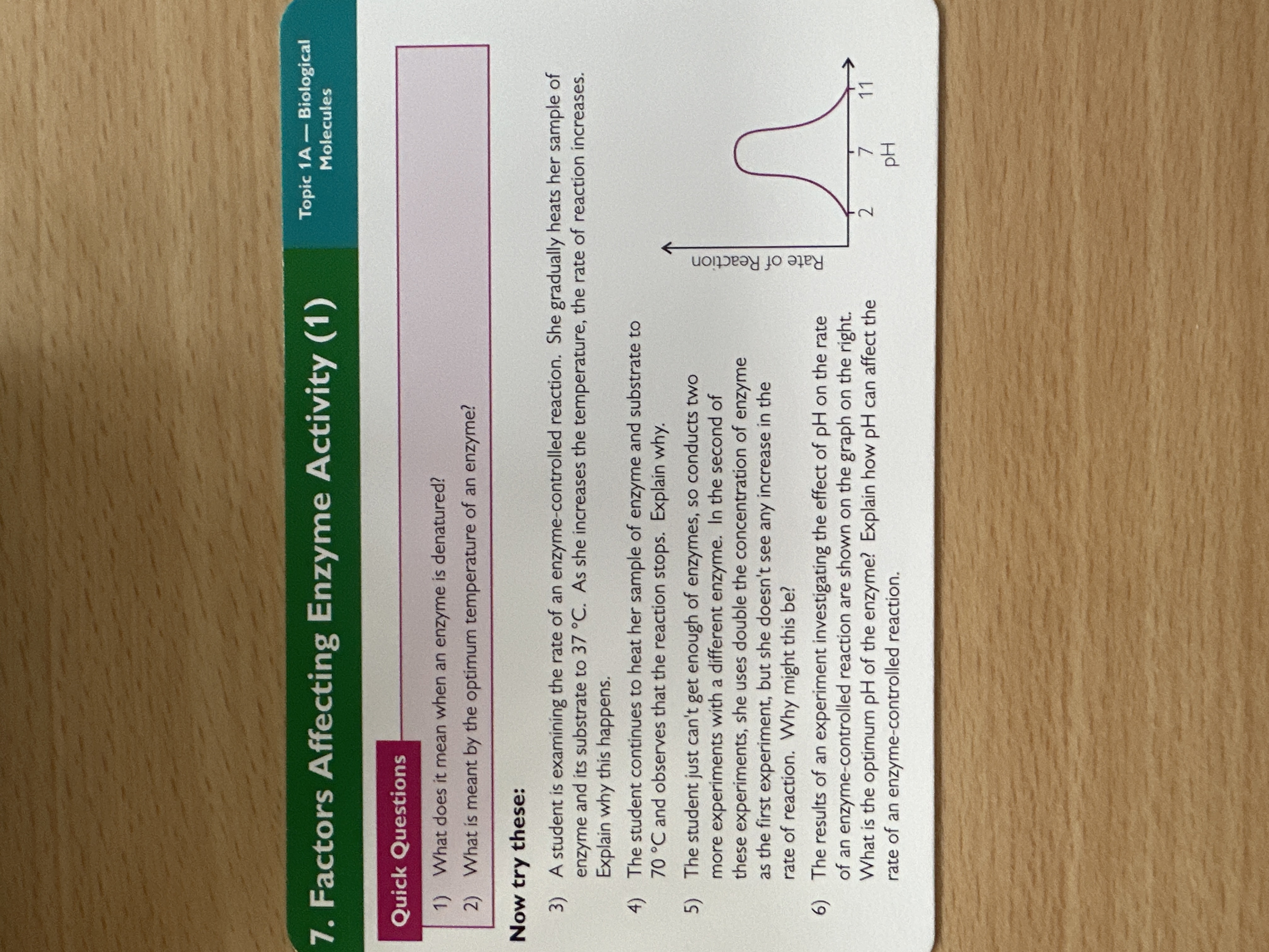 Factors affecting enzyme activity
