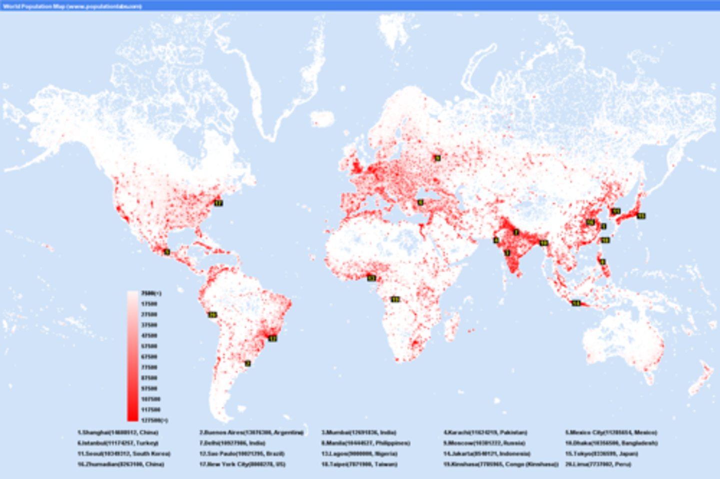 <p>Description of locations on Earth's surface where populations live</p>