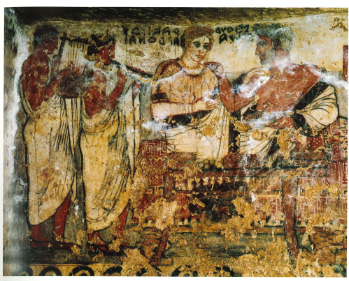 <p><span>Velthur Velcha Ravnthu Aprthnai and musicians, Tomb of shields</span></p>