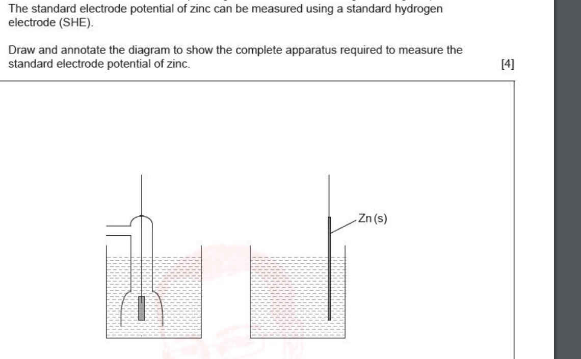 <p>draw a diagram of apparatus to measure the standard electrode potenial of zinc</p>