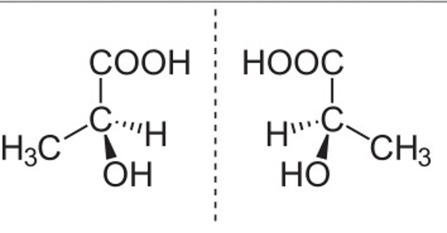 <p>opitcal enantiomers; mirror images that cannot be superimposed on each other</p>