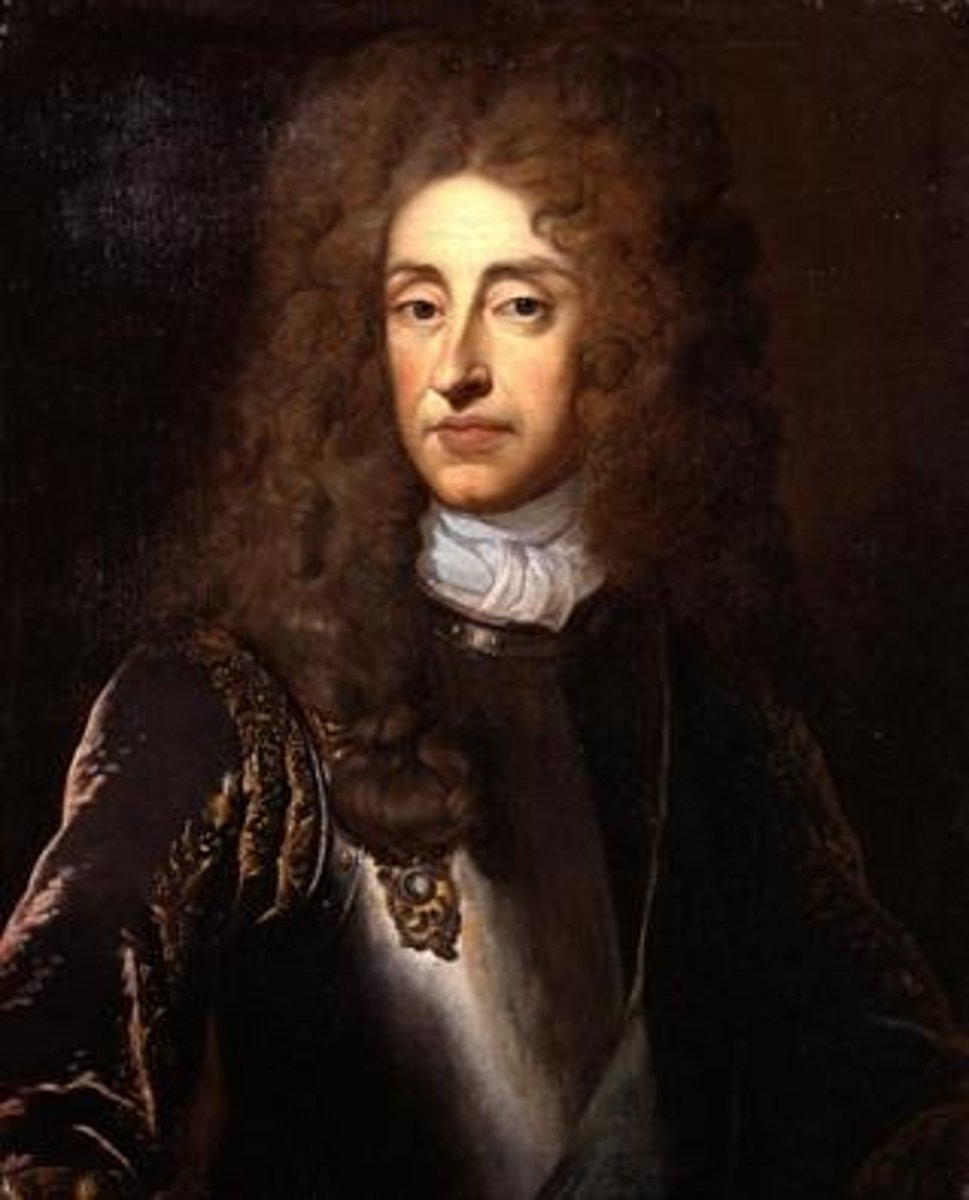<p>Final Stuart ruler who was Catholic and pushed for return to absolutism; he was forced to abdicate in favor of William and Mary, who agreed to the Bill of Rights, guaranteeing parliamentary supremacy.</p>