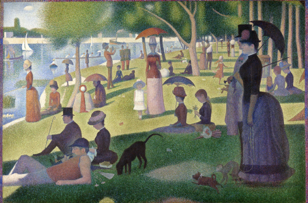 * criticized bc looked stiff and rigid
* “boredom and tedium of middle class life”
* parodied many times
* heavy use of pointilism and divisionism