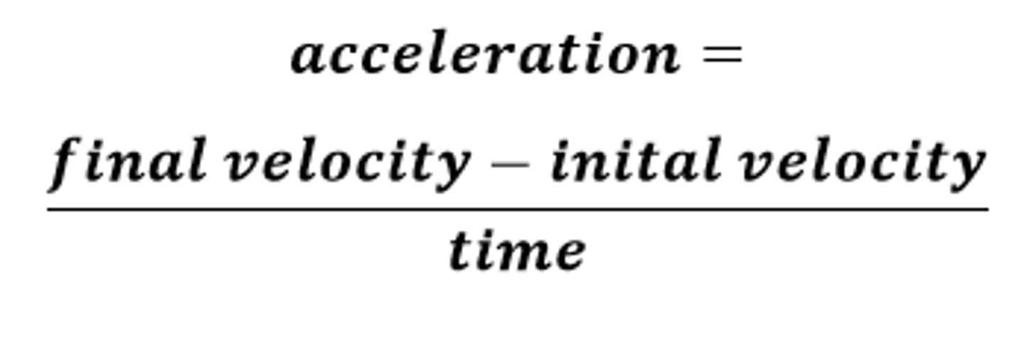 <p>Acceleration = (final velocity – initial velocity) ÷ time</p>