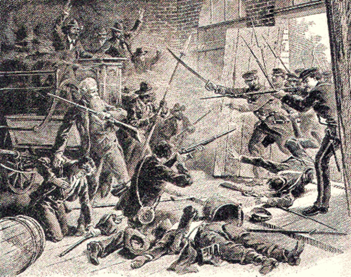 <p>1859. Harpers Ferry - attempt by white abolitionist John Brown to start an armed slave revolt by seizing US Arsenal at Harpers Ferry in Virginia. defeated by detachment of US marines led by Robert E. Lee. Within 36 hours most of Browns men were either killed or captured.</p>