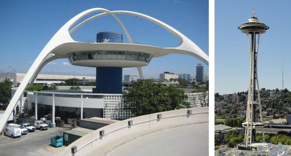 <ul><li><p><span>derives from the tradition and fascination of streamline-aerodynamic forms.</span></p></li><li><p><strong>The Theme Building by James Langenheim</strong></p></li><li><p><strong>Space Needle by Victor Steinbrueck</strong></p></li></ul><p></p>