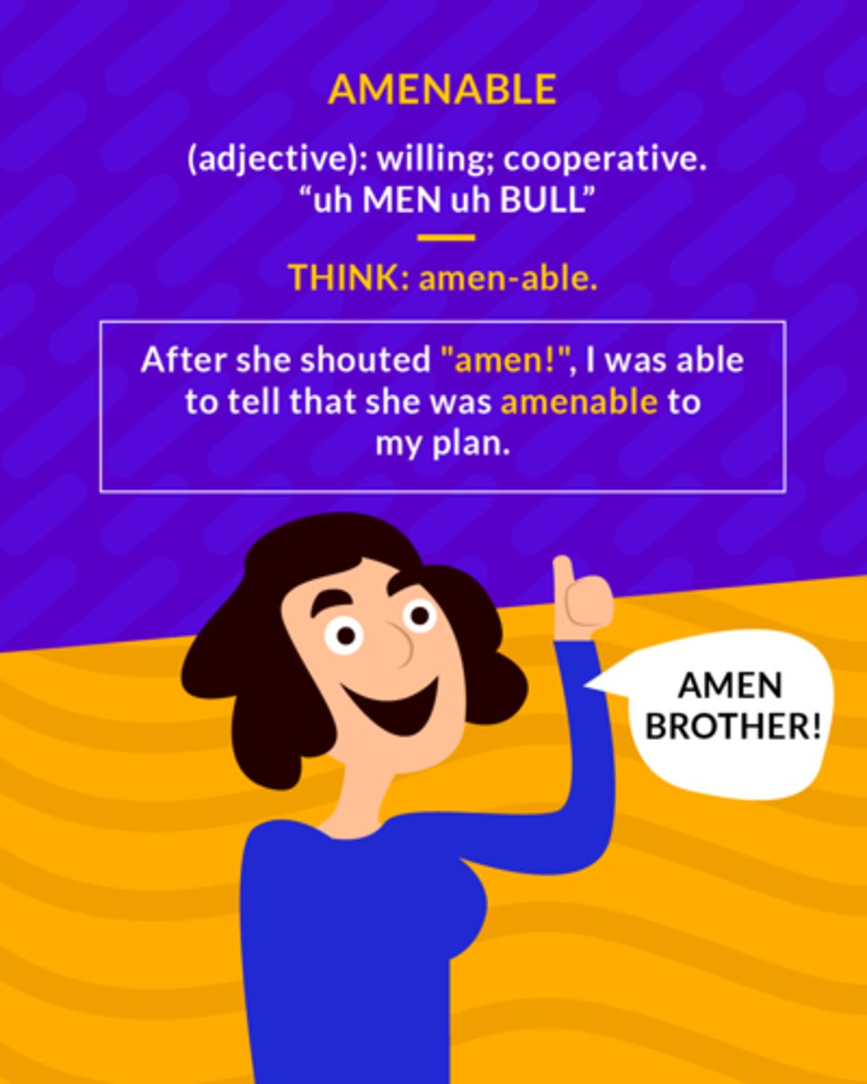 <p>(adj.) willing to follow advice or authority, tractable</p>