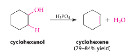 <ul><li><p>alkenes</p></li><li><p>strong acids (H2SO4 or H3PO4) catalyze a beta-elimination reaction in which water is lost from a secondary or tertiary alcohol → alkene</p></li></ul><p></p>