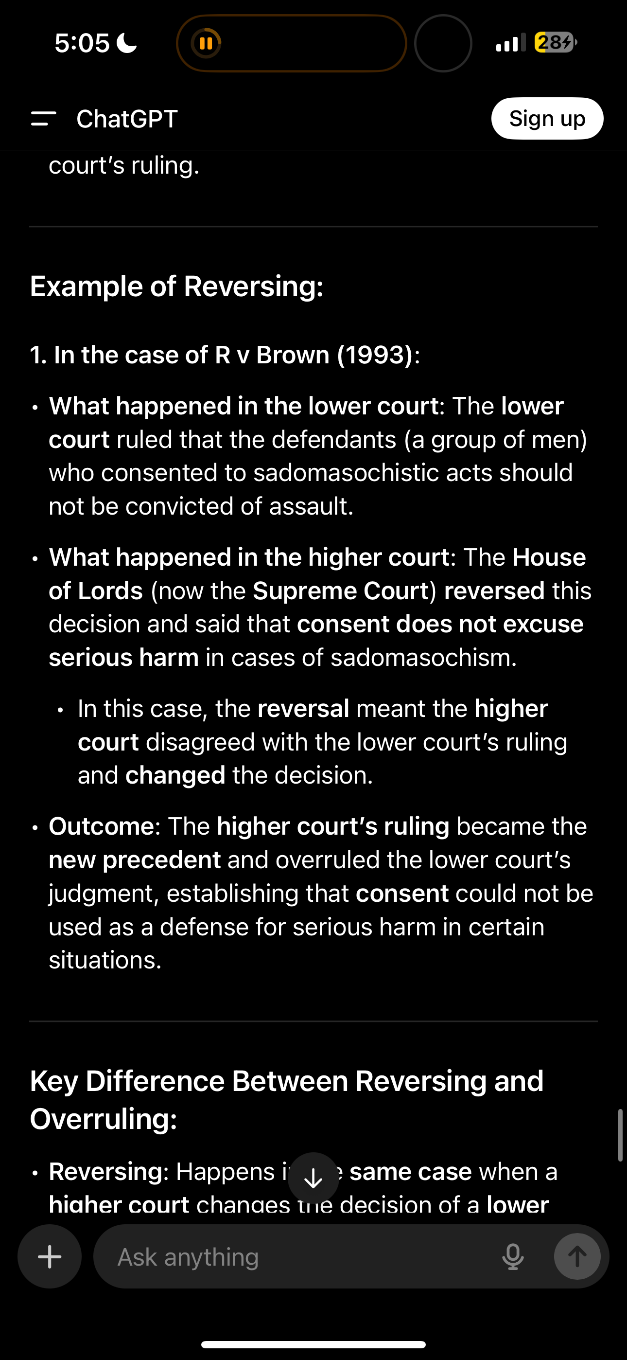 <p>When the higher court changes the decision made by a lower court in the same case</p>