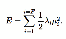 <p>the sum of mean energies for each degree of freedom (E = 0.5𝜆𝜇²)</p>
