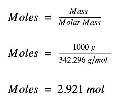 <p>moles = mass / molar mass</p>
