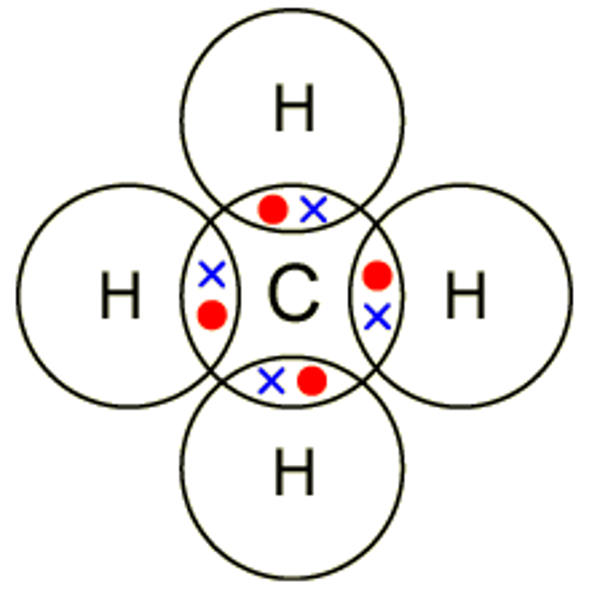 <p>carbon has 4 outer electrons, forms 4 covalent bonds with hydrogen</p>