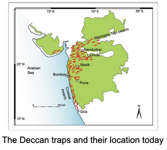 <p>End cretaceous saw massive volcanic eruptions of the deccan traps</p><p class="MsoListParagraphCxSpMiddle">A large igneous province</p><p class="MsoListParagraphCxSpMiddle">800 Kyr basalt outpouring emplaced 365,000km^3 of lava</p><p class="MsoListParagraphCxSpLast">Eruptions were underway before the impact event, warming the climate – putting the earth in a more vulnerable state</p><p class="MsoListParagraphCxSpLast"></p>
