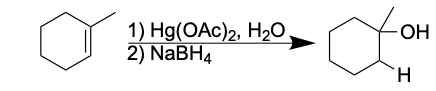 <p>An OH is added on the more substituted side of the alkene, a hydrogen is added on the less substituted side</p>