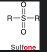 <p>molecule containing a Sulfur double bonded to two oxygens and single bonded to two R groups</p>