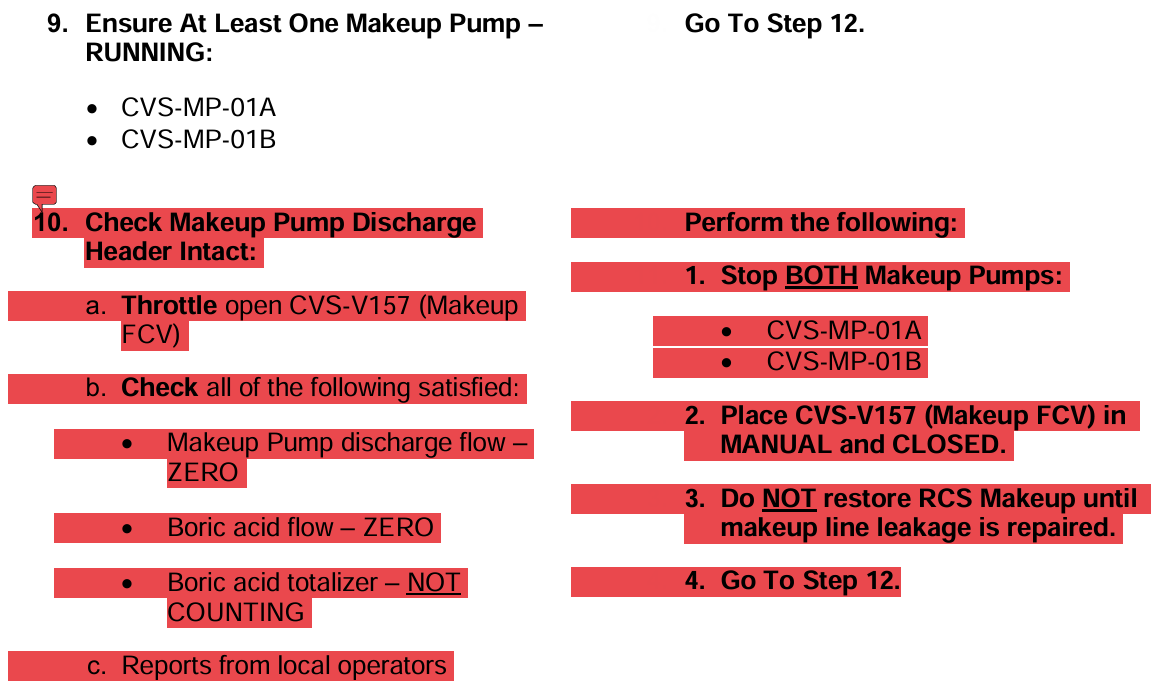 <p>Makeup is restored per step 11 if there is no identified leakage with CVS</p><p>So if ECA-1.1 is COMPLETED FULLY, MU is restored to normal conditions</p>