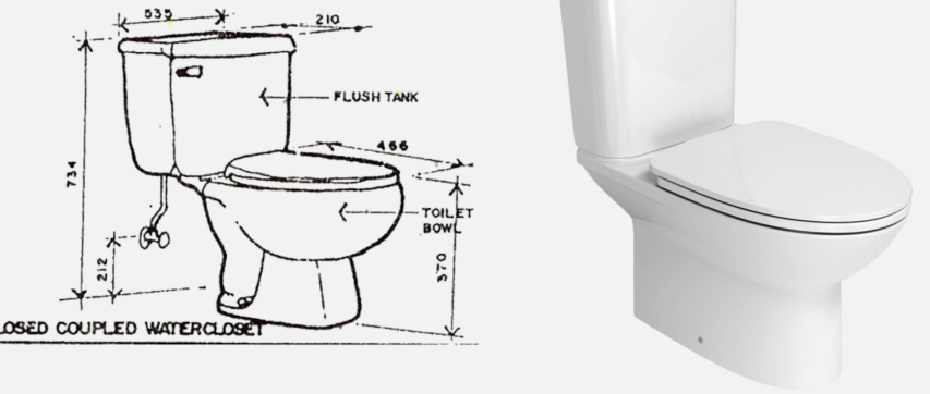 <p>A water closet wherein the flush tank is separate but is attached to the toilet bowl o It is a two-piece model</p>