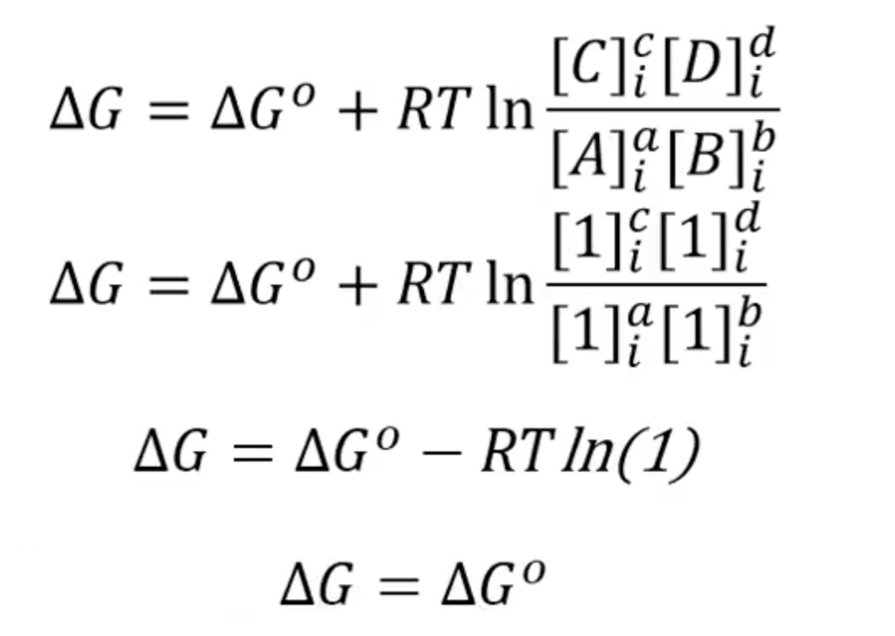 <p>when the concentration for products/reactants = 1</p>