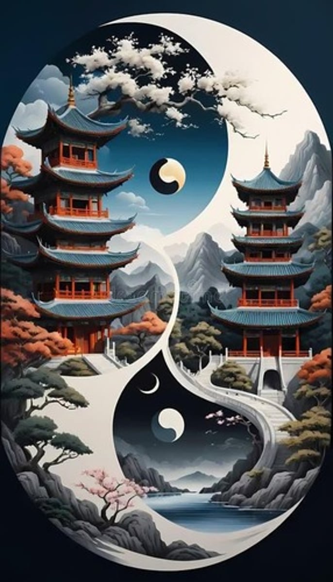 <p>Wu wei (non-action), balance of yin and yang, harmony with nature.</p>