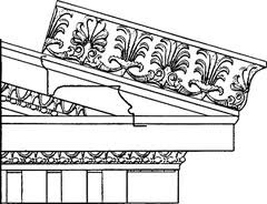 projecting molding on building (usually above columns or pillars)